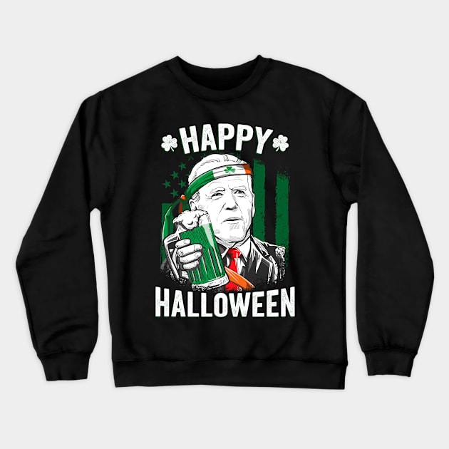 Funny Happy Halloween Leprechaun Biden St Patrick's Day Crewneck Sweatshirt by petemphasis